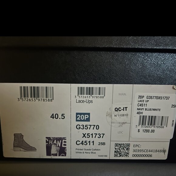 WOMEN 100% AUTHENTIC LACEUP PRINTED SUEDE CALFSKIN CHANEL WHITE/NAVY BLUE BOOTS - Picture 14 of 14